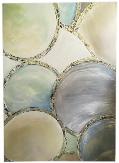 Radius Original Art by Orbedonna Acrylic on Canvas Artwork featuring a colorful abstract design with multiple circles in shades of blue green