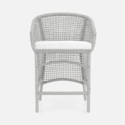 Twisted Faux Wicker Counter Stool in natural color, upholstered with high performance fabric, set against white background.