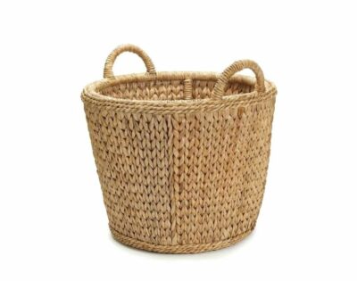 Natural woven basket with intricate patterns, offering an elegant storage solution for logs or decorative items.