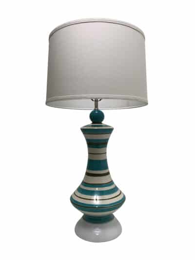 Vintage Striped Turquoise Table Lamp, Circa 1960s – Close-up View