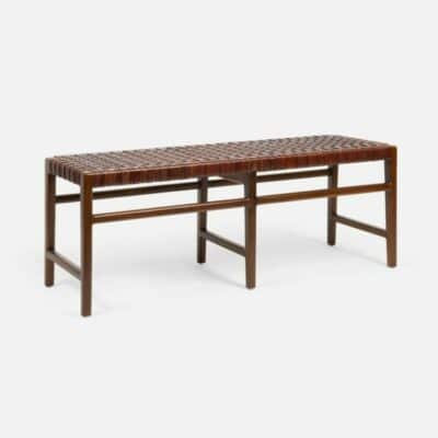 48"L Bench with Full Grain Woven Leather Seat and Wood Frame, Available in Various Styles and Materials