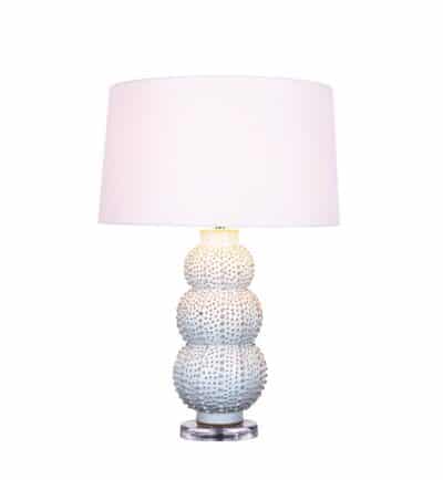Close-up of Sea Urchin Cream Table Lamp with White Cotton Shade