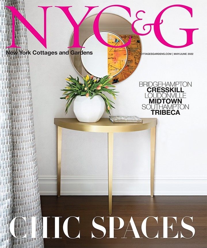 Chic spaces in New York City showcased on cover of NY&G magazine, highlighting luxurious living room design.