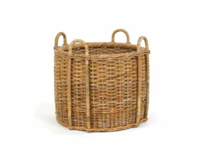 Handmade French Country Fireplace Basket with intricate wicker design.