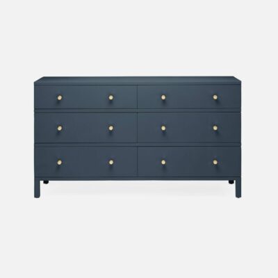 Dark navy Marta dresser with hexagonal brass-finished knobs