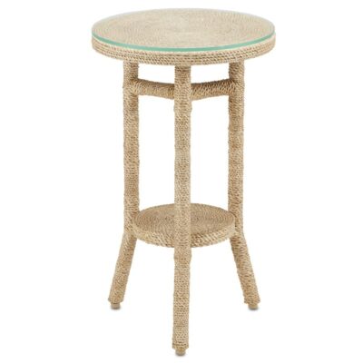 Round rope drinks table with glass top.