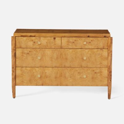 Maple Burlwood Dresser with Textured Gold Drawer Pulls, 48"L