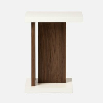 Corvin Faux Raffia and Walnut Laptop Side Table