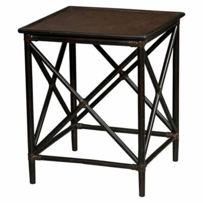 Rattan and Raffia Side Table with X Motif