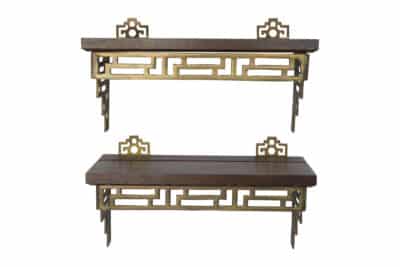 Pair of Vintage Wood and Brass Wall Shelves