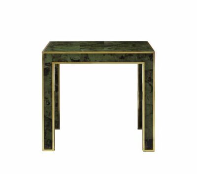 Emerald Faux Penshell Side Table with Brass Edge