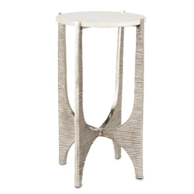 Textured Aluminum and Marble Side Table