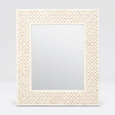 Hand Carved Bone Flower and Lattice Mirror