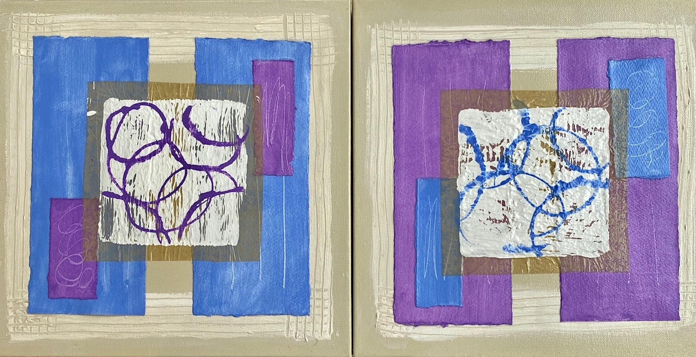 Columns French Blue & Lavender Diptych Original Art