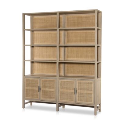Wide Cane Bookshelf with Cane Doors