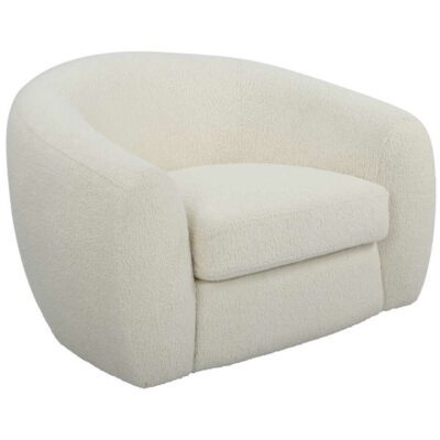 Deco Style Off White Faux Shearling Swivel Chair