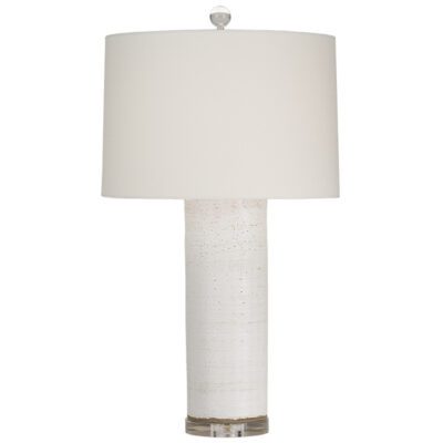 White Scored Pottery Table Lamp