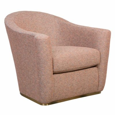 Close-up of Arlette French Moderne Swivel Chair in Spice, featuring a plush seat cushion and brass plated base.