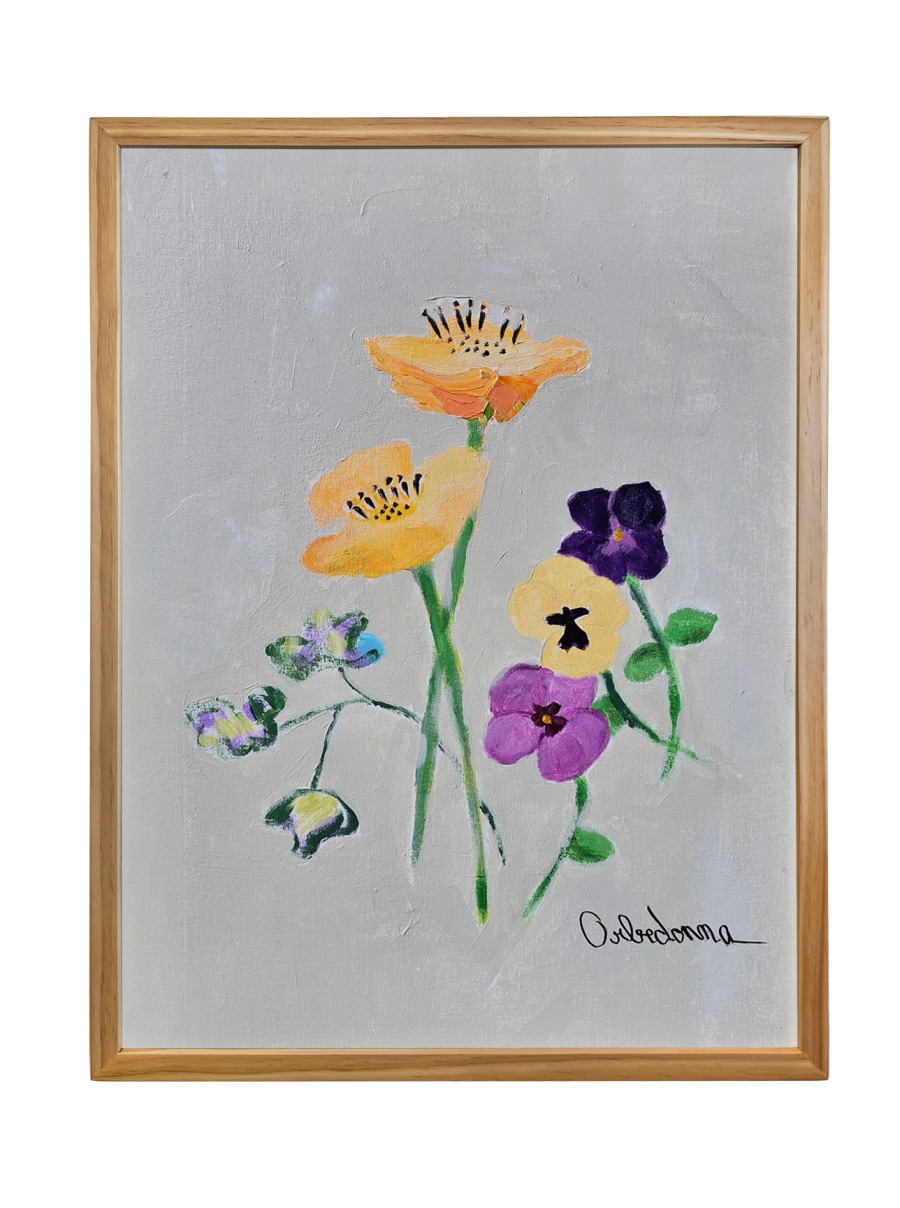 Vibrant Poppies and Pansies Original Art in Acrylic on Canvas, Framed by Orbedonna