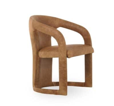 Modern brown leather chair with sleek design and top grain leather upholstery.
