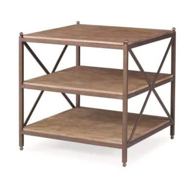 Sturdy metal frame on oak shelves.