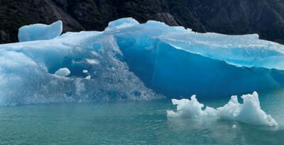 Double Blue Ice Original Photograph with vibrant color, framed on float mount acrylic in limited edition.