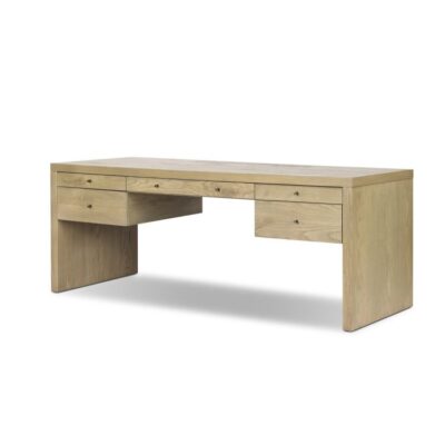 Front view of Resawn Oak Executive Desk in Umber Oak finish, featuring clean lines and ample surface space for work or study.