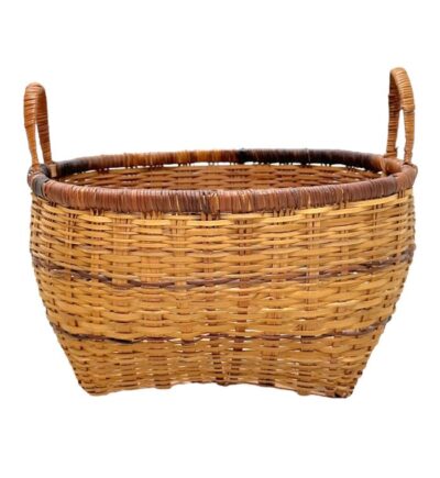Handles on vintage woven basket.