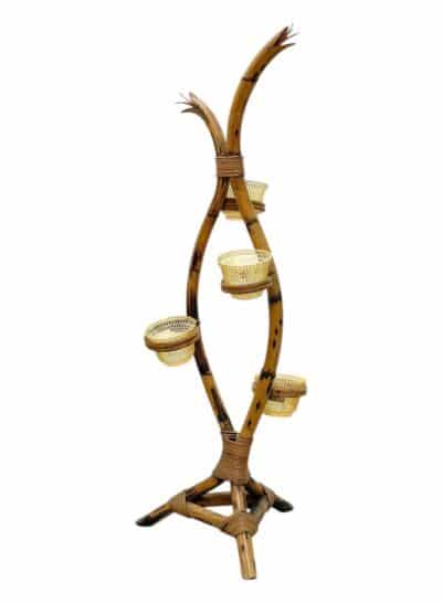 Vintage Bamboo Snake Plant Stand, close-up of intricate design elements.
