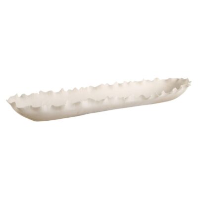 Close-up of long ruffled edge bowl in matte white finish, perfect for any home decor.