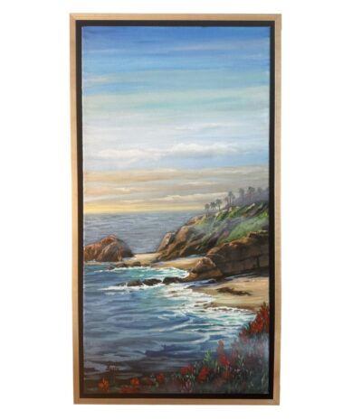 Close-up of Cliffs on the Shore Original Art Oil Painting by Artist Karen Neely, featuring vibrant colors and captivating coastal scenery.