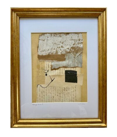Framed Melange Neutre II Original Art by Leslie Milsten in Gold Wood Frame on Display.