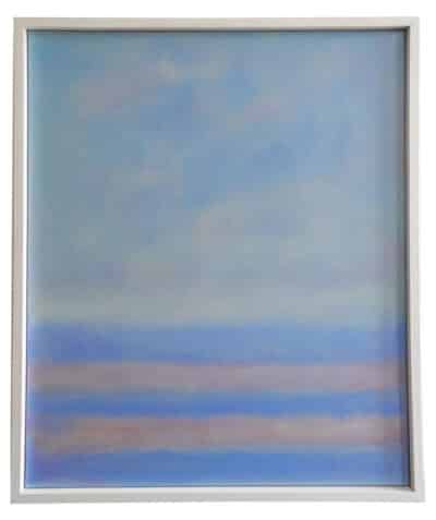 Close-up of Pink Blush Sky II Original Art by Michele D'Ermo, framed in white wood.