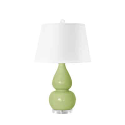Close-up of Glazed Ceramic Lamp with Acrylic Base, featuring light blue shade.