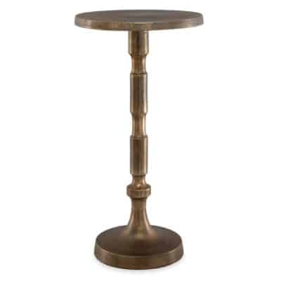 Front view of bronze-finished textured cast aluminum drinks table.