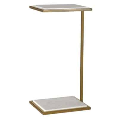 Marble top drinks table with brushed brass frame.