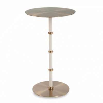 Round table with brass accents and faux shagreen top, perfect for adding a touch of elegance to any space.