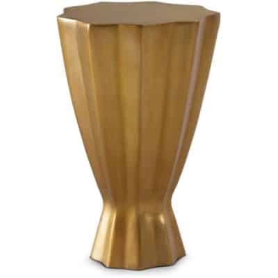 Gold-finished side table with aged brass appearance.