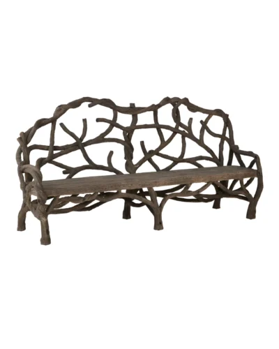 Large Outdoor Dunmore Bench in Charbon de Bois Finish Seat Texture Formed Like Wood Slats Made of Concrete and Wrought Iron 473
