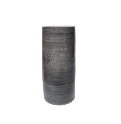 Close-up of Rustic Charcoal Ceramic Umbrella Stand with unique texture and hand glaze finish.