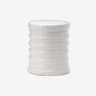Outdoor Ringed Edge Stool in Anthracite Stoneware, showcasing raw texture and refined form variations.