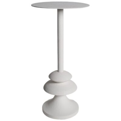 Close-up of Cordoba Textured White Side Table with unique stacked pedestal base.