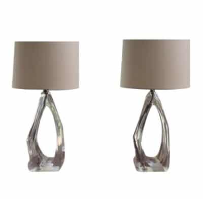 Pair of Vintage Modern Acrylic Lamps with Irregular Shape Aged Opaque Acrylic, Close-up View