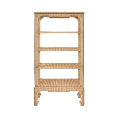 Striking Ming Style Rattan Etagere with 5 Shelves, Showcasing Natural Woven Design