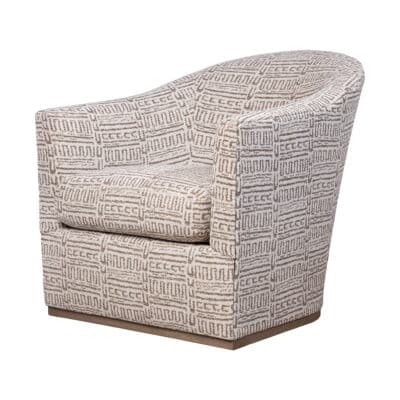 Stylish Alexander Swivel Club Chair featuring neutral tribal print upholstery and plush spring down seat fill.