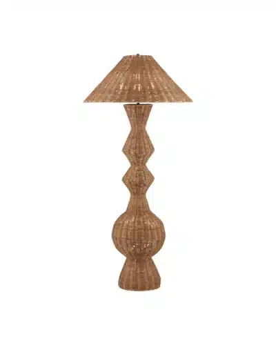 Flared Empire Rattan Floor Lamp with Asian Inspired Shade, elegant design, and intricate details