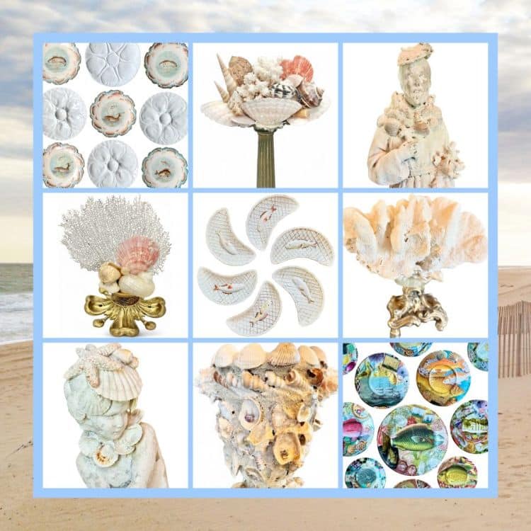 Close-up of Nautical Trunk Show featuring vibrant sea shells, intricate designs, and vivid colors that evoke oceanic beauty.