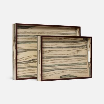 Elegant Light Teal and Off White Veneer Tray Set with Palm Beach Large Tray, AH-1420-LGCLMT