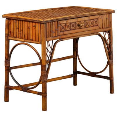 Vintage French Bamboo & Rattan Console, circa 1960 - Timeless elegance in light brown tones.
