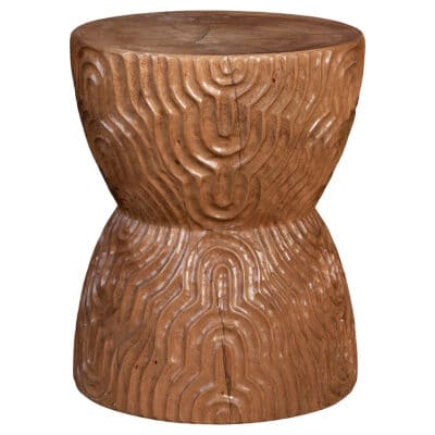 Close-up of unique hand carved suar wood stool